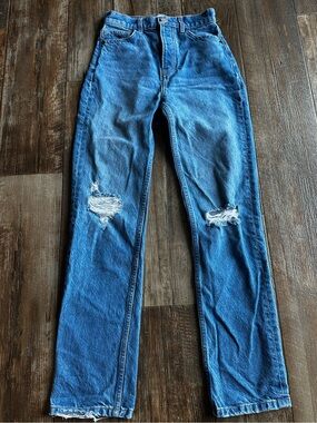 Reformation Cynthia High Rise Straight Shasta Destroy Distressed Denim Jeans 24